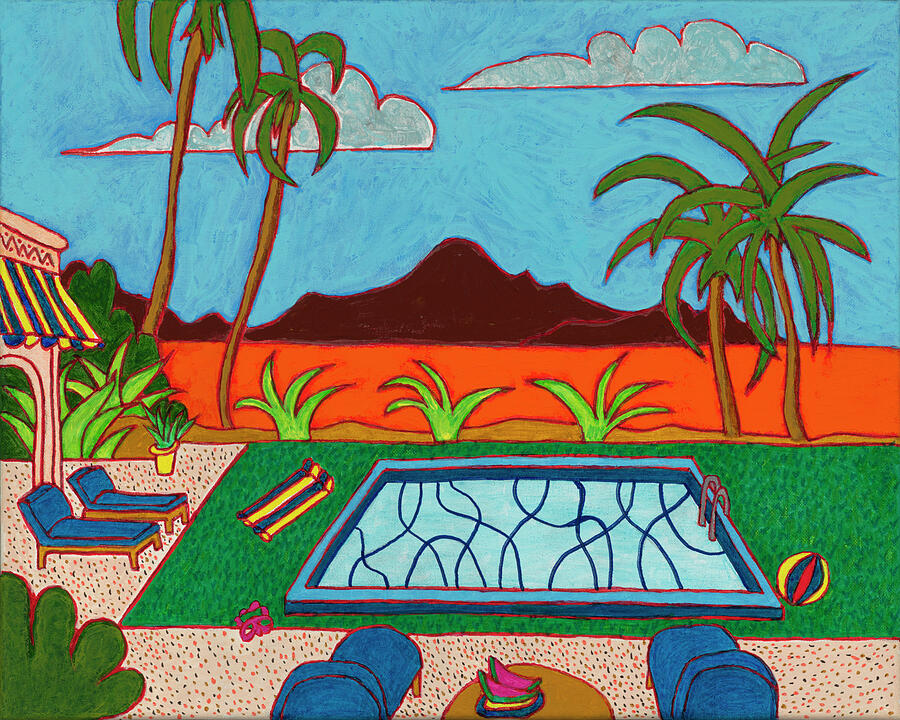 Playing Poolside in Palm Springs Painting by Doug Fischer