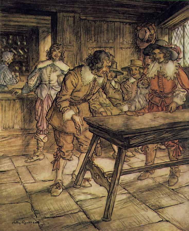British Drawing - Playing shovel-board from Compleat Angler 1931 by Arthur Rackham