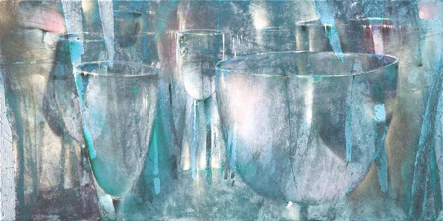 Playing with light - bright turquoise and white Painting by Annette Schmucker