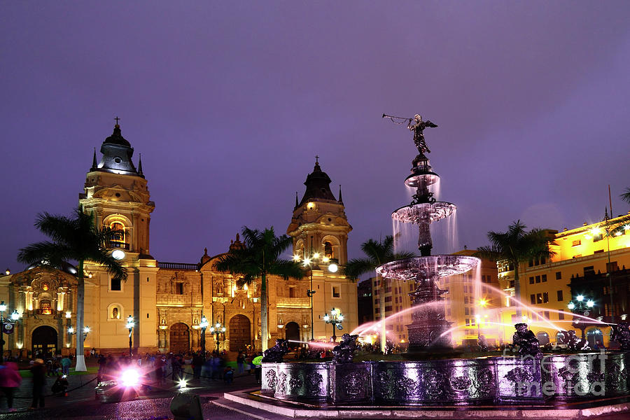Plaza de Armas at twilight Lima Peru Photograph by James Brunker