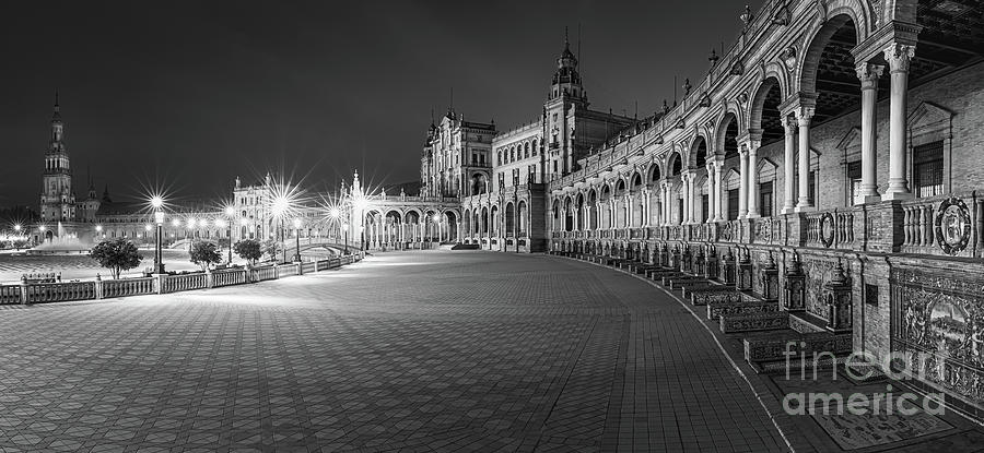 Plaza de Espana at night in Black and White Photograph by Henk Meijer Photography