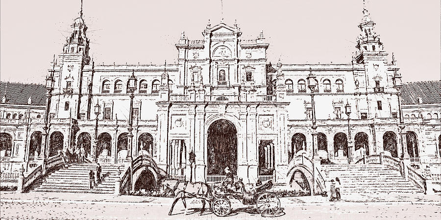 Plaza de Espana, Seville - 30 Drawing by AM FineArtPrints