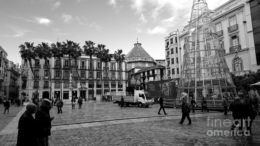 Plaza De La Constitucion, Malaga, Monochrome Photograph