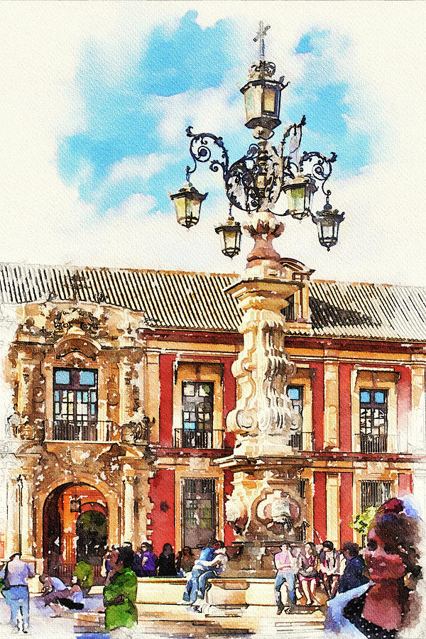 Plaza in Seville, Spain Digital Art by Tatiana Travelways