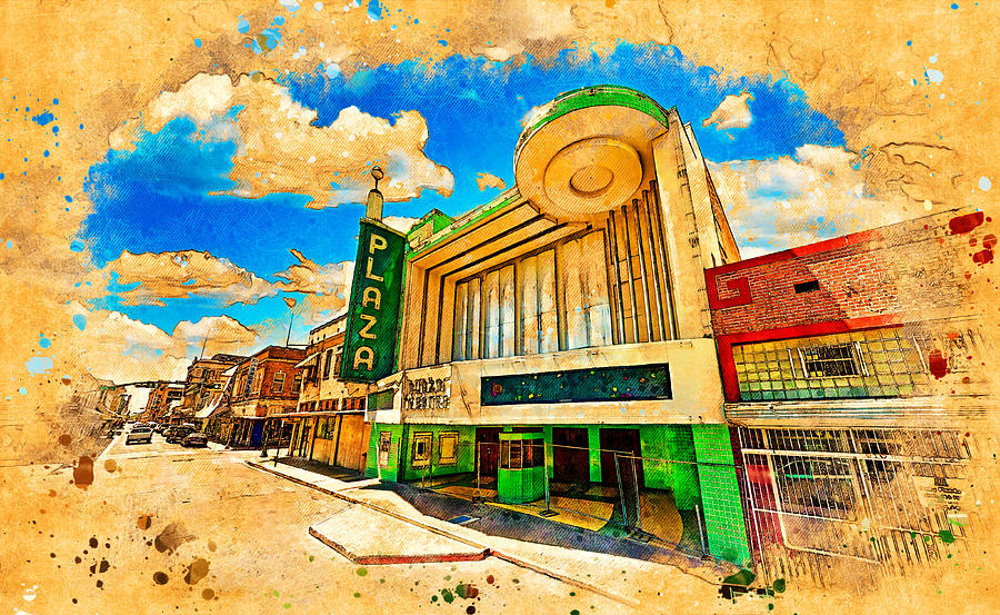 Plaza Theater in Laredo - digital painting with vintage look Digital Art by Nicko Prints