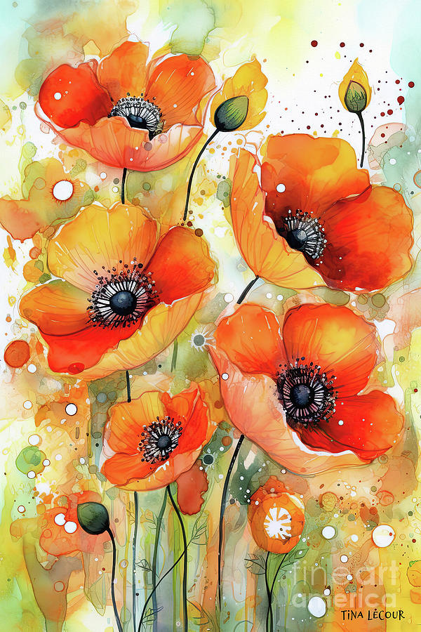 Orange Poppy Painting - Pleasant Poppies by Tina LeCour