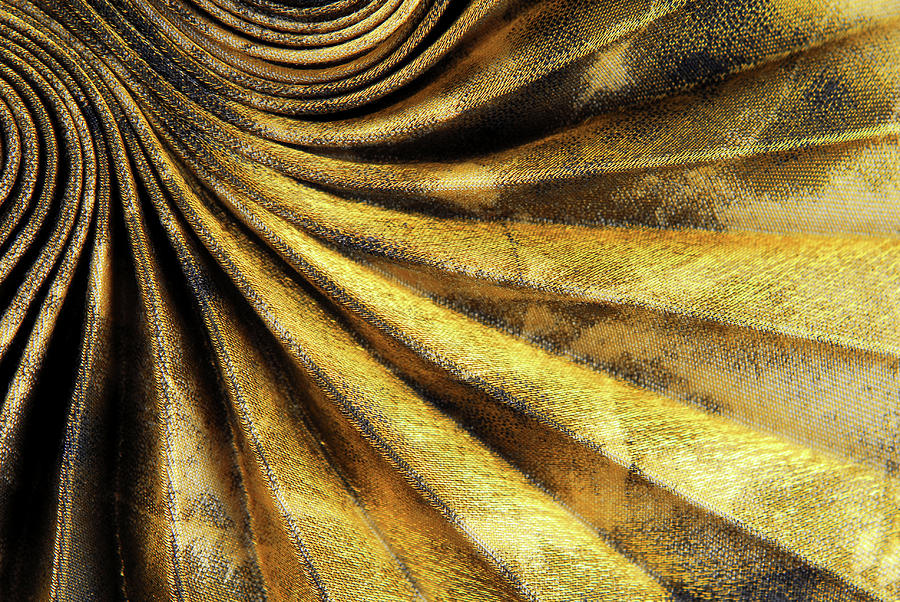 Pleated Golden Fabric Texture Photograph by Severija Kirilovaite