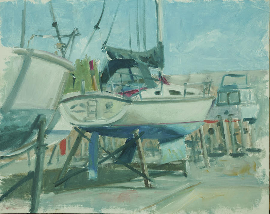 Plein air painting 01 boat yard Painting by Martin Davey