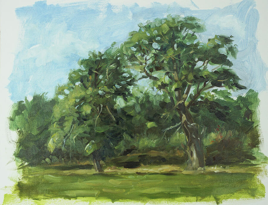 Tree Painting - Plein air painting 07 trees on the common by Martin Davey