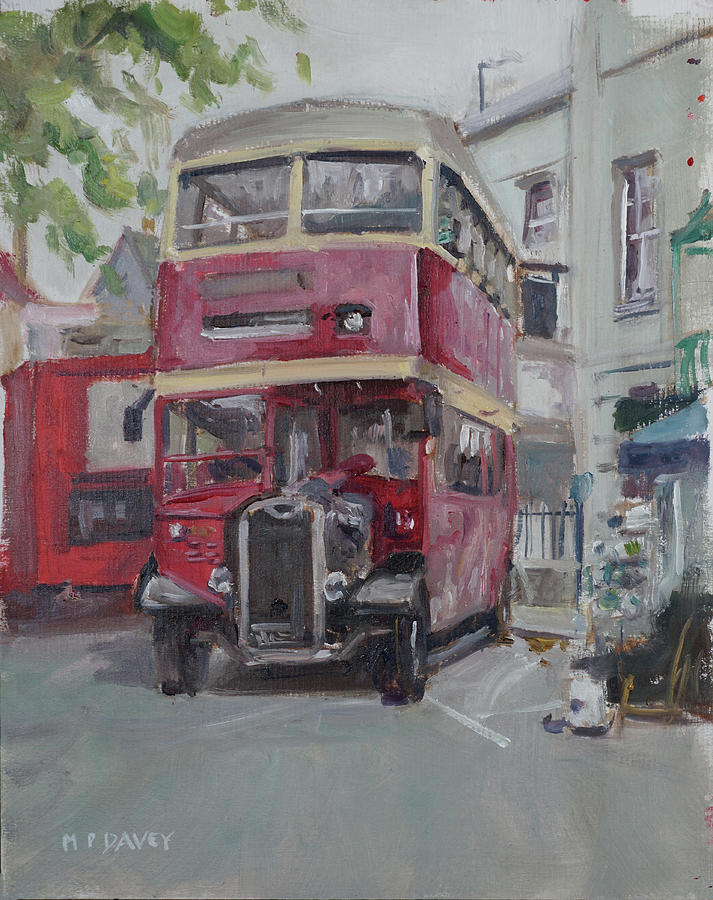 Vintage Painting - Plein air painting 108 Bedford Place vintage bus by Martin Davey