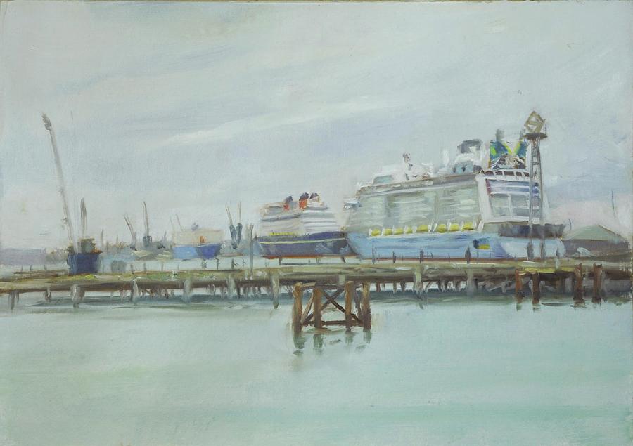 Plein air painting 38 Southampton Docks Painting by Martin Davey