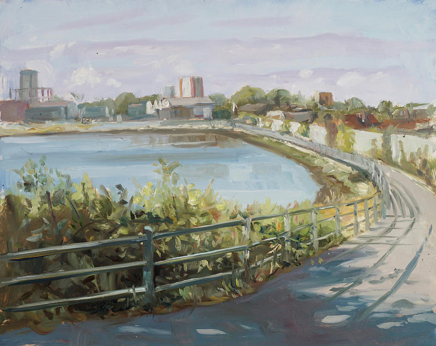 Plein air painting 50 St Denys Boardwalk, Southampton Painting by Martin Davey