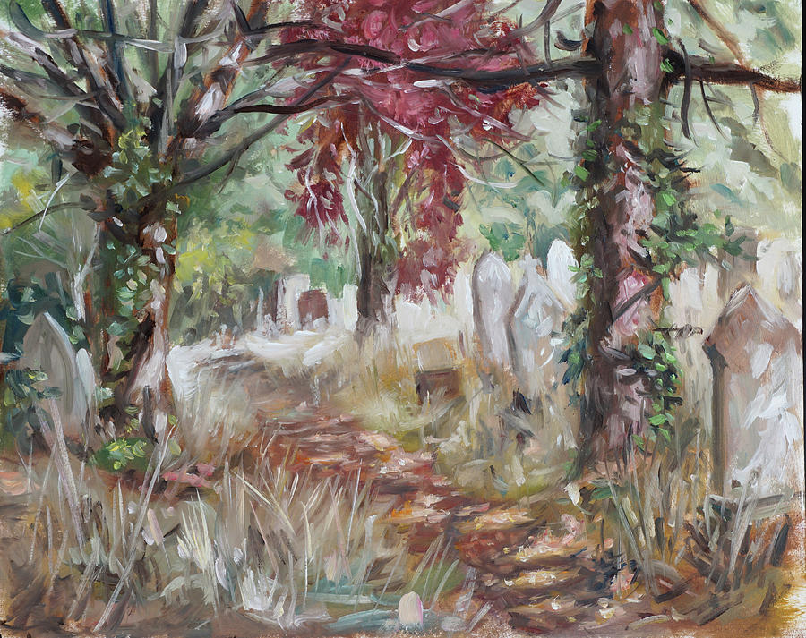 Plein air painting 52 old cemetery with dirt path Painting by Martin Davey