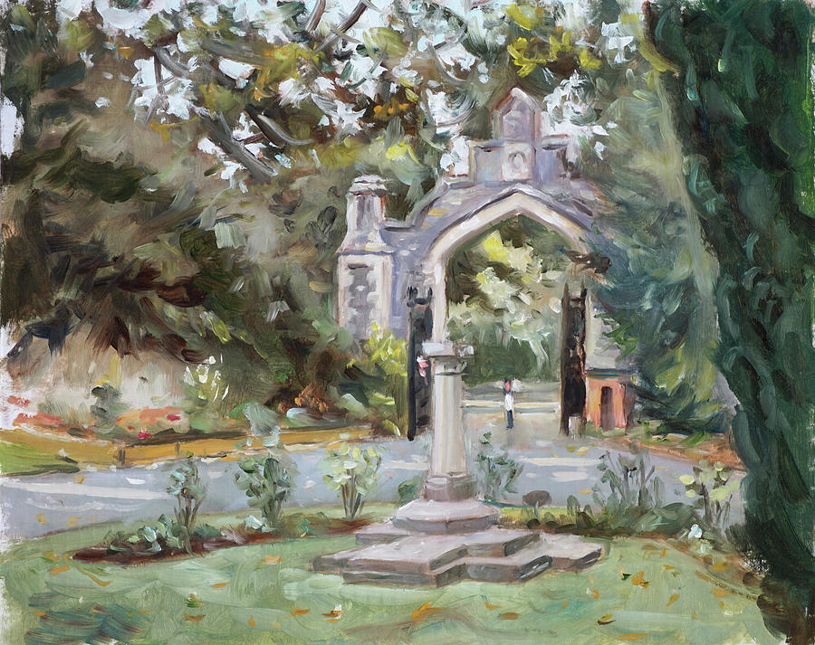 Plein air painting 84 Old cemetery gates Southampton Painting by Martin Davey
