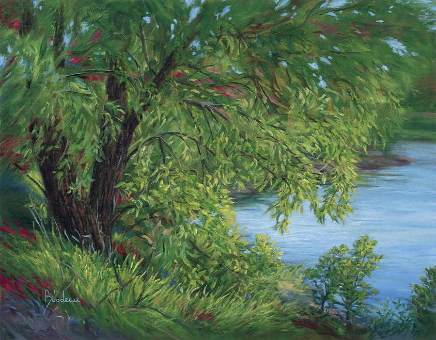 Plein Air - Weeping Willow Tree Painting by Lucie Bilodeau