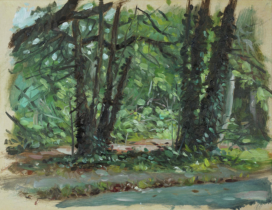Plein art painting 11 trees by path Painting by Martin Davey