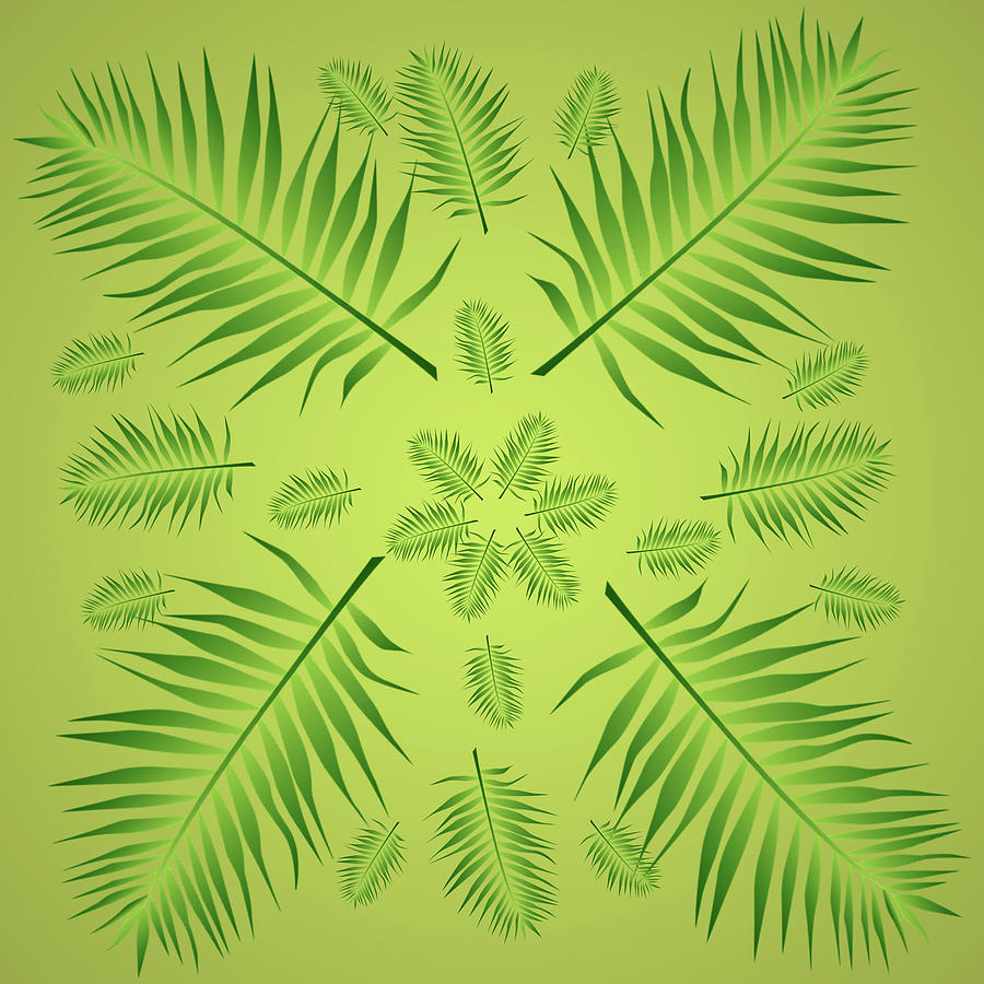 Plethora of Palm Leaves 10 on a Lime Green Gradient Digital Art by Ali Baucom