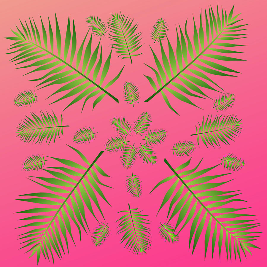 Plethora of Palm Leaves 11 on a Magenta Gradient Background Digital Art by Ali Baucom