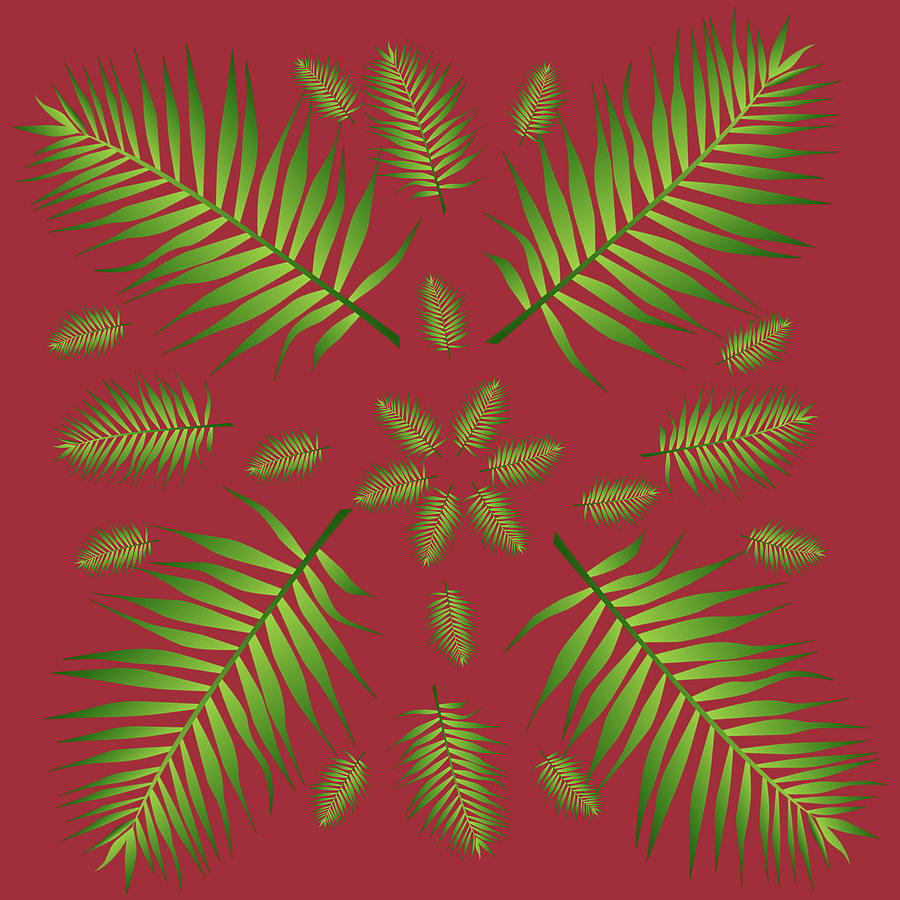 Plethora of Palm Leaves 12 on a Maroon Background Digital Art by Ali Baucom