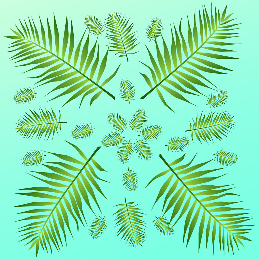 Plethora of Palm Leaves 13 on a Mint Green Gradient Digital Art by Ali Baucom