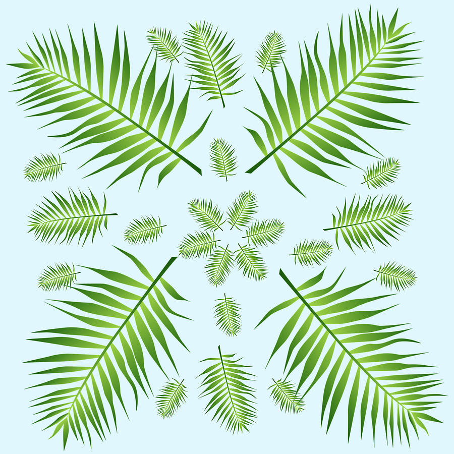 Plethora of Palm Leaves 14 on a Pale Blue Background Digital Art by Ali Baucom