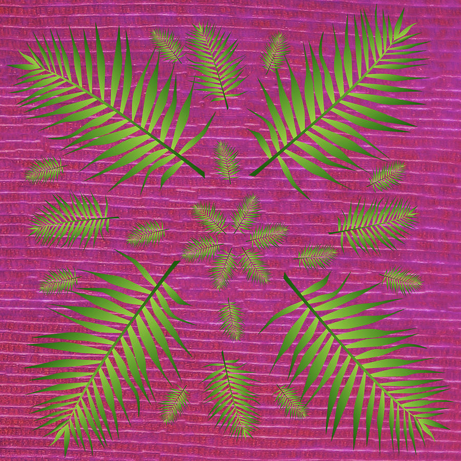 Plethora of Palm Leaves 16 on a Pink Textured Wall Digital Art by Ali Baucom