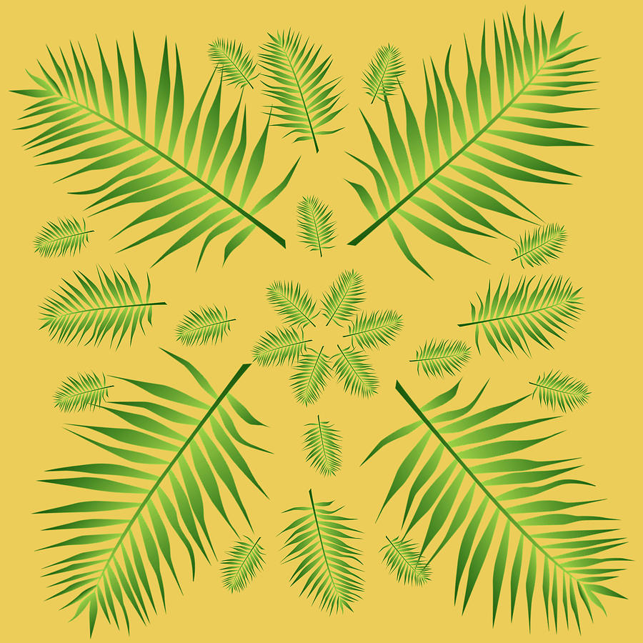 Plethora of Palm Leaves 17 on a Plain Yellow Background Digital Art by Ali Baucom