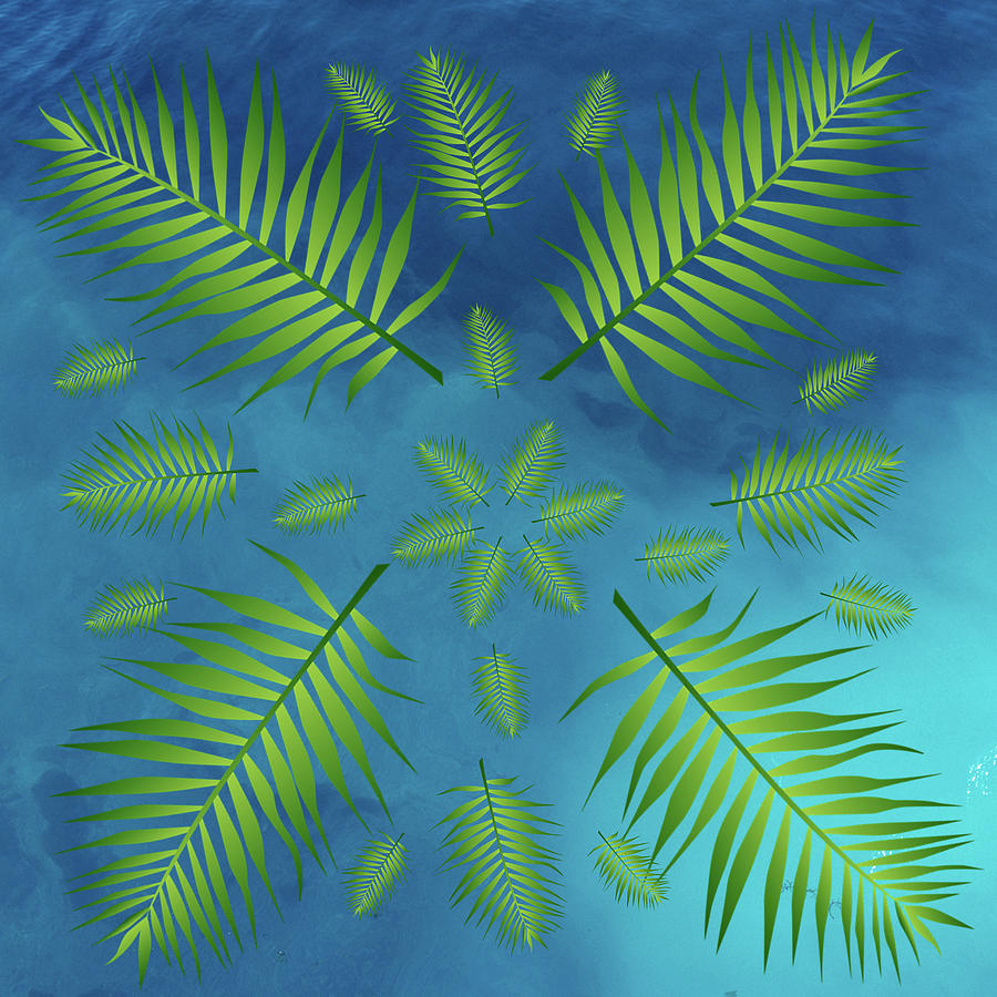 Plethora of Palm Leaves 2 on a Blue Body of Water Digital Art by Ali Baucom