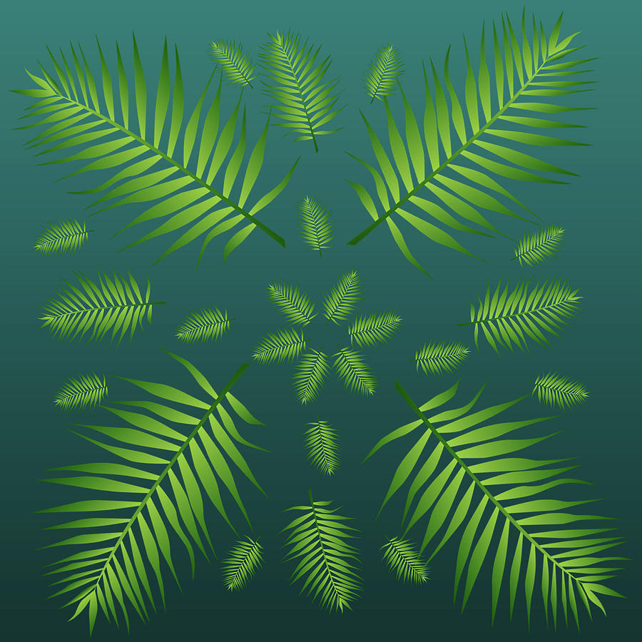 Plethora of Palm Leaves 20 on a Teal Gradient Background Digital Art by Ali Baucom