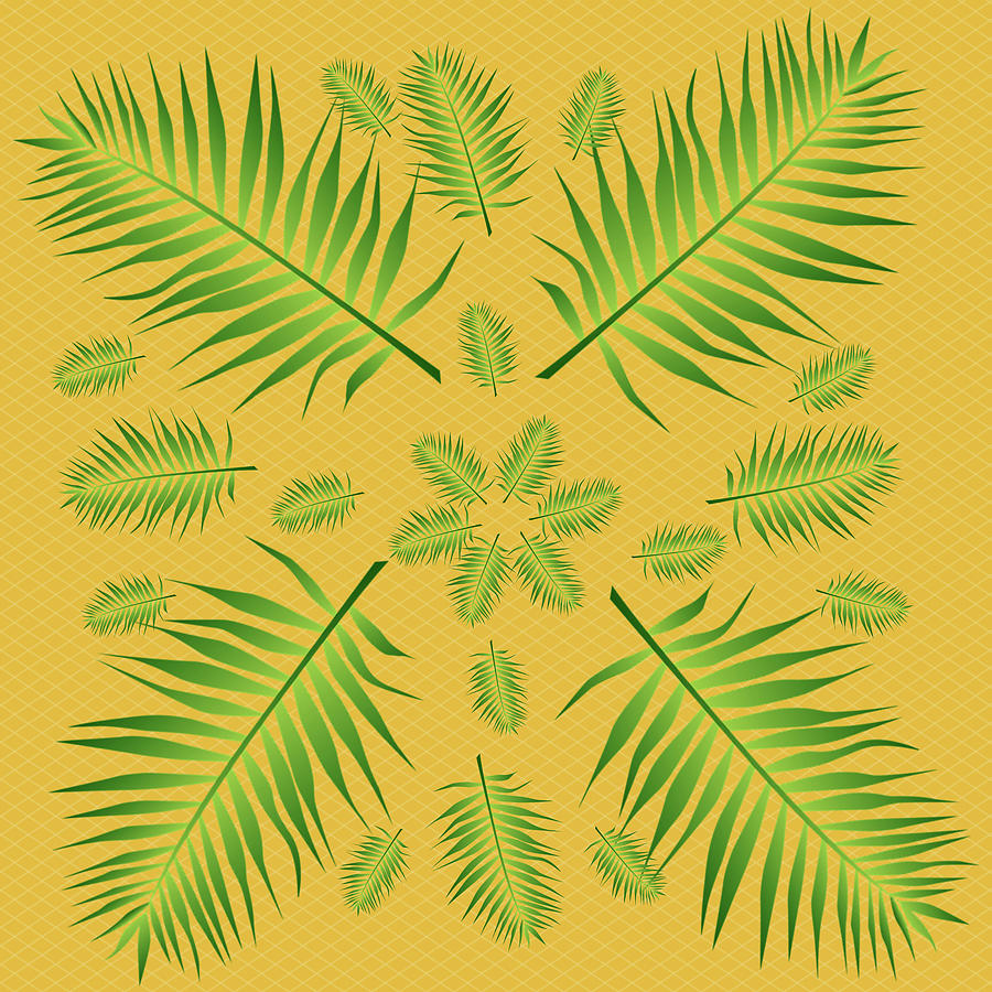 Plethora of Palm Leaves 22 on a Yellow Diamond Background Digital Art by Ali Baucom