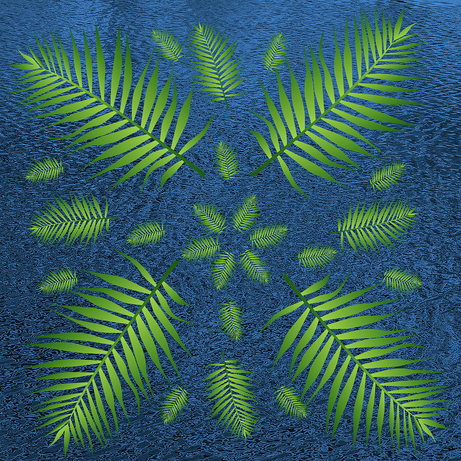 Plethora of Palm Leaves 23 on an Abstract Blue Background Digital Art by Ali Baucom