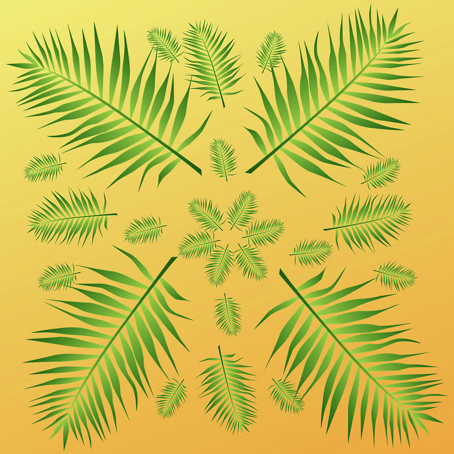 Plethora of Palm Leaves 25 on an Orange Gradient Digital Art by Ali Baucom