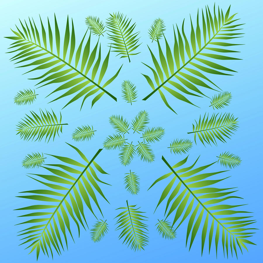 Plethora of Palm Leaves 3 on a Blue Gradient Digital Art by Ali Baucom