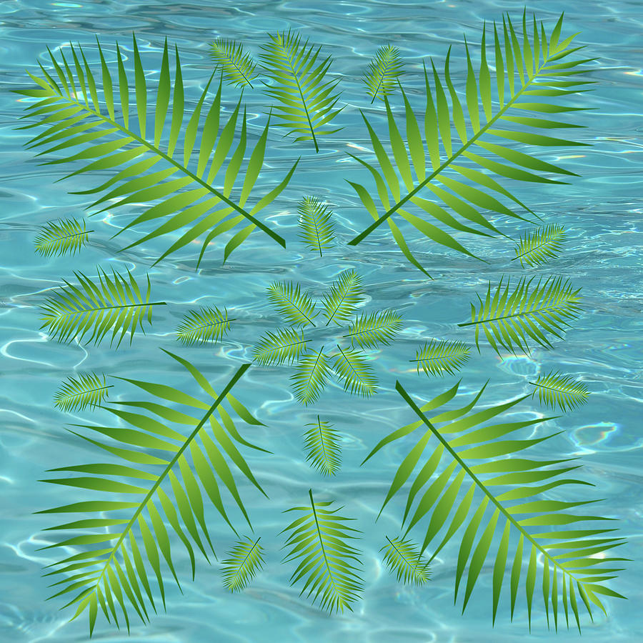 Plethora of Palm Leaves 5 on a Body of Water 2 Digital Art by Ali Baucom