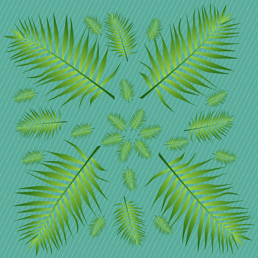 Plethora of Palm Leaves 6 on a Diagonal Teal Background Digital Art by Ali Baucom