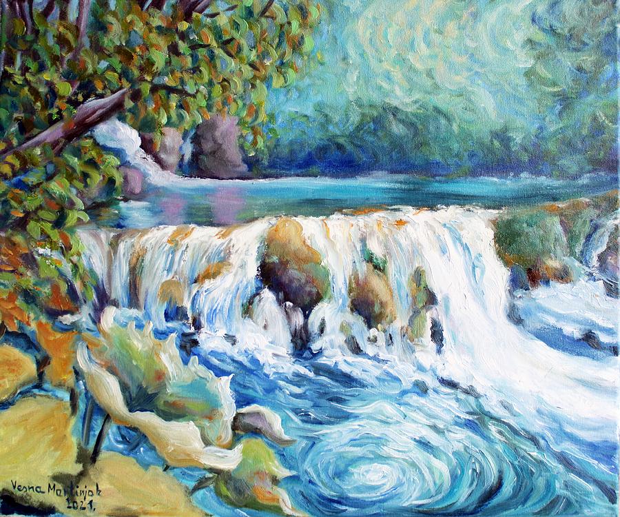 Plitvice- waterfalls Painting by Vesna Martinjak