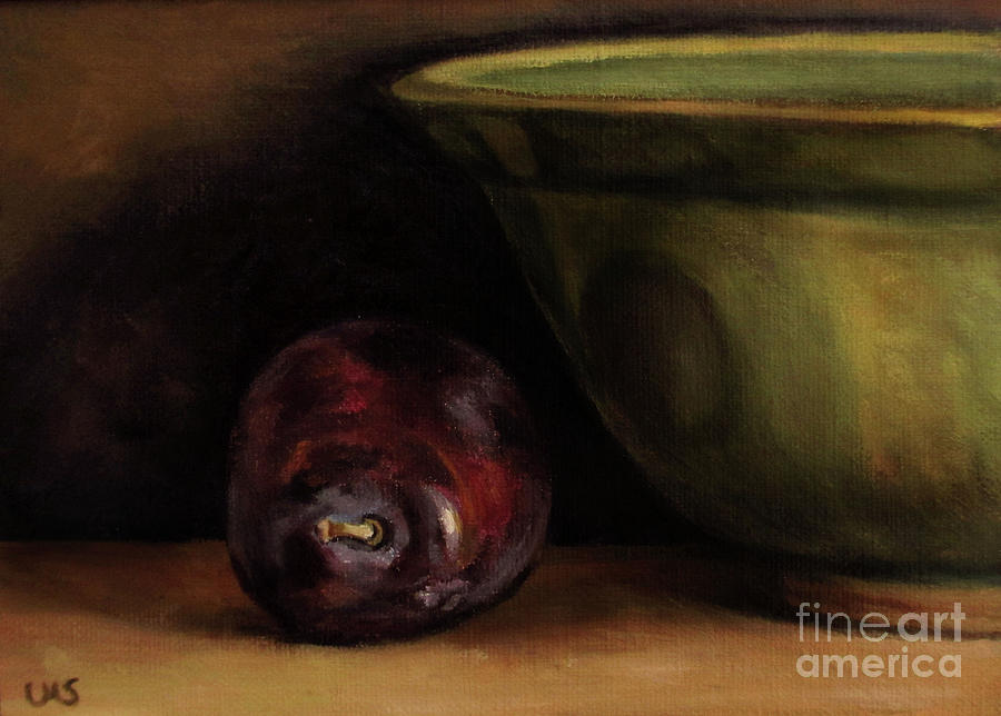 Plum and green Bowl Painting by Ulrike Miesen-Schuermann