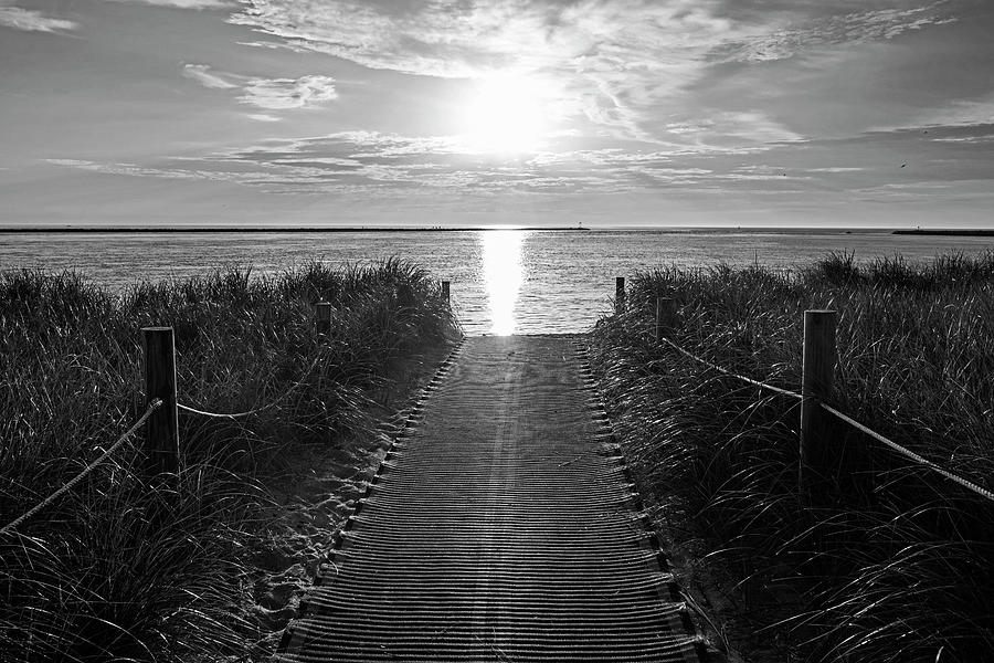 Plum Island Beach Walkway at Sunrise Newburyport Massachusetts Black and White Photograph by Toby McGuire
