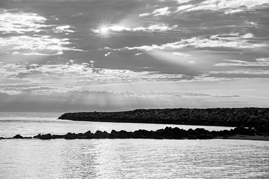 Plum Island Golden Sunrise Newburyport Massachusetts Plum Island Beach Black and White Photograph by Toby McGuire