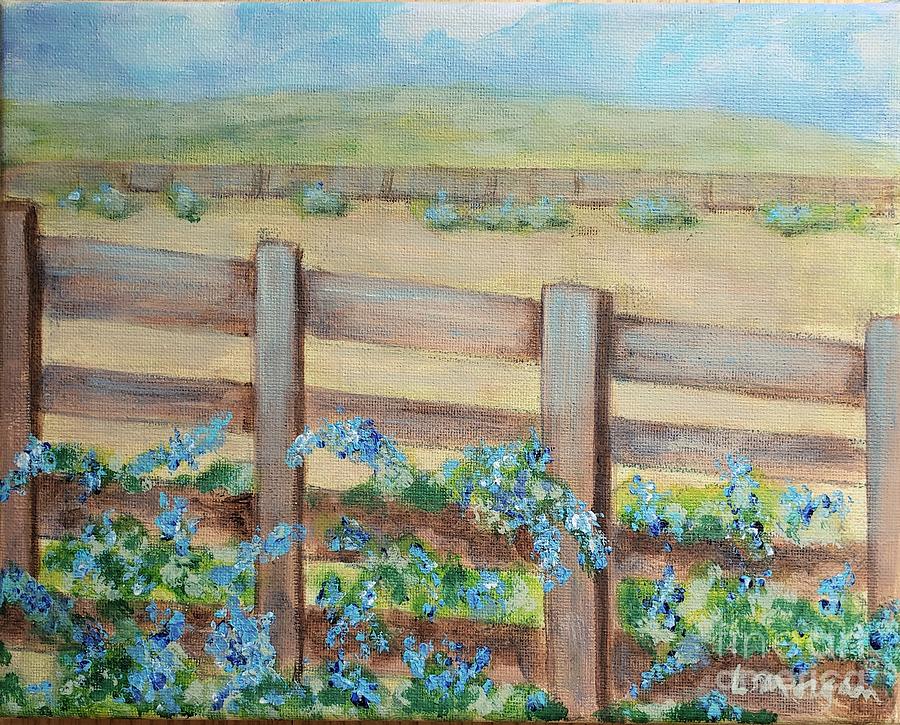 Plumbago in the Corral Painting by Laurie Morgan