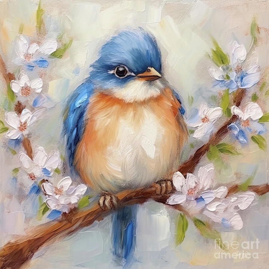 Bluebird Painting - Plump Little Bluebird by Tina LeCour