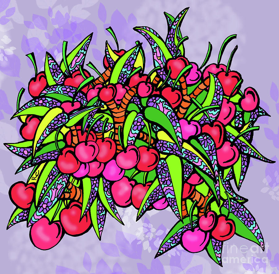 Abstract Drawing - Plump Ripe Cherries by Rhonda Chase
