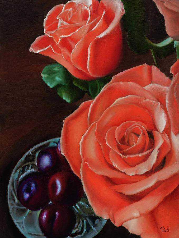 Plums And Roses Painting By Loretta McNair - Fine Art America