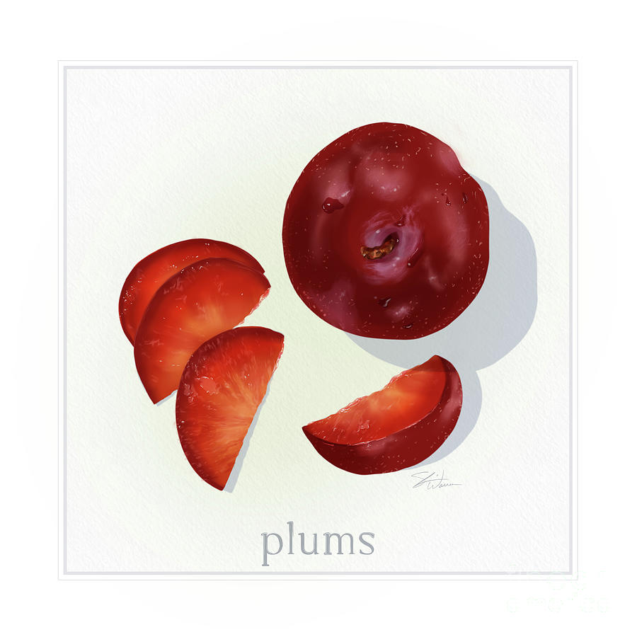 Plums Fresh Fruits Mixed Media by Shari Warren