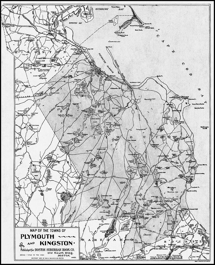 Plymouth and Kingston Massachusetts Vintage Map 1899 Black and White ...