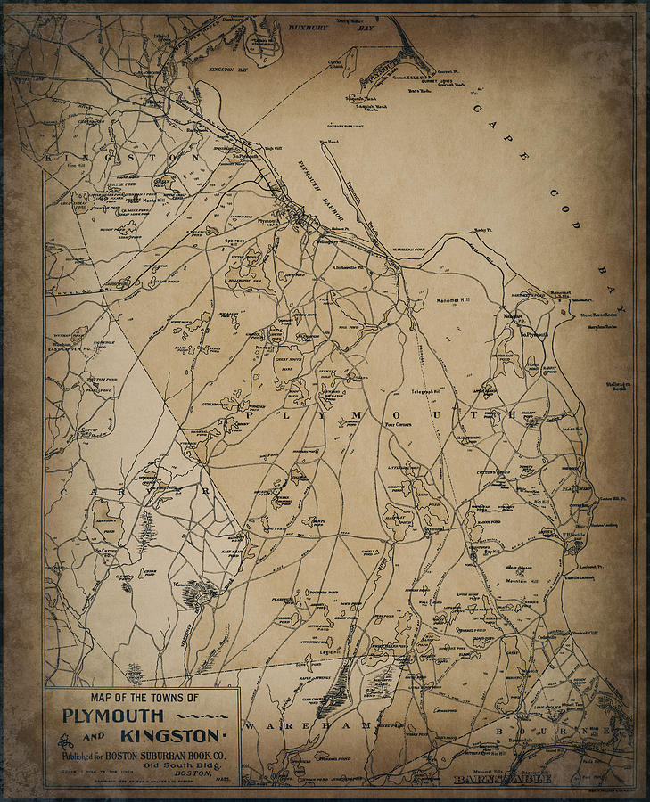 Massachusetts Map Photograph - Plymouth and Kingston Massachusetts Vintage Map 1899 Sepia by Carol Japp