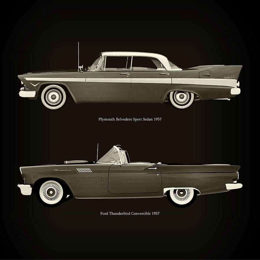 Plymouth Belvedere Sport Sedan 1957 and Ford Thunderbird Convertible 1957 Photograph by Jan Keteleer