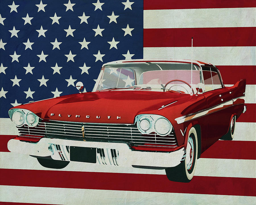 Plymouth Belvedere Sport Sedan 1957 with flag of the U.S.A. Painting by Jan Keteleer