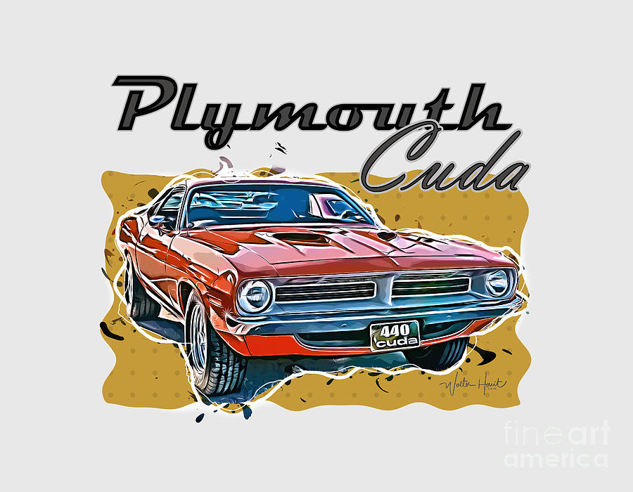 Plymouth Cuda American Muscle Car Digital Art by Walter Herrit