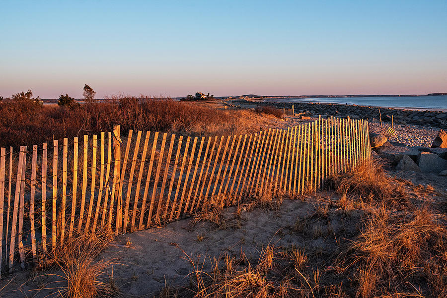 Plymouth Long Beach Wooden Fence in the Morning Sun Plymouth Massachusetts Photograph by Toby McGuire